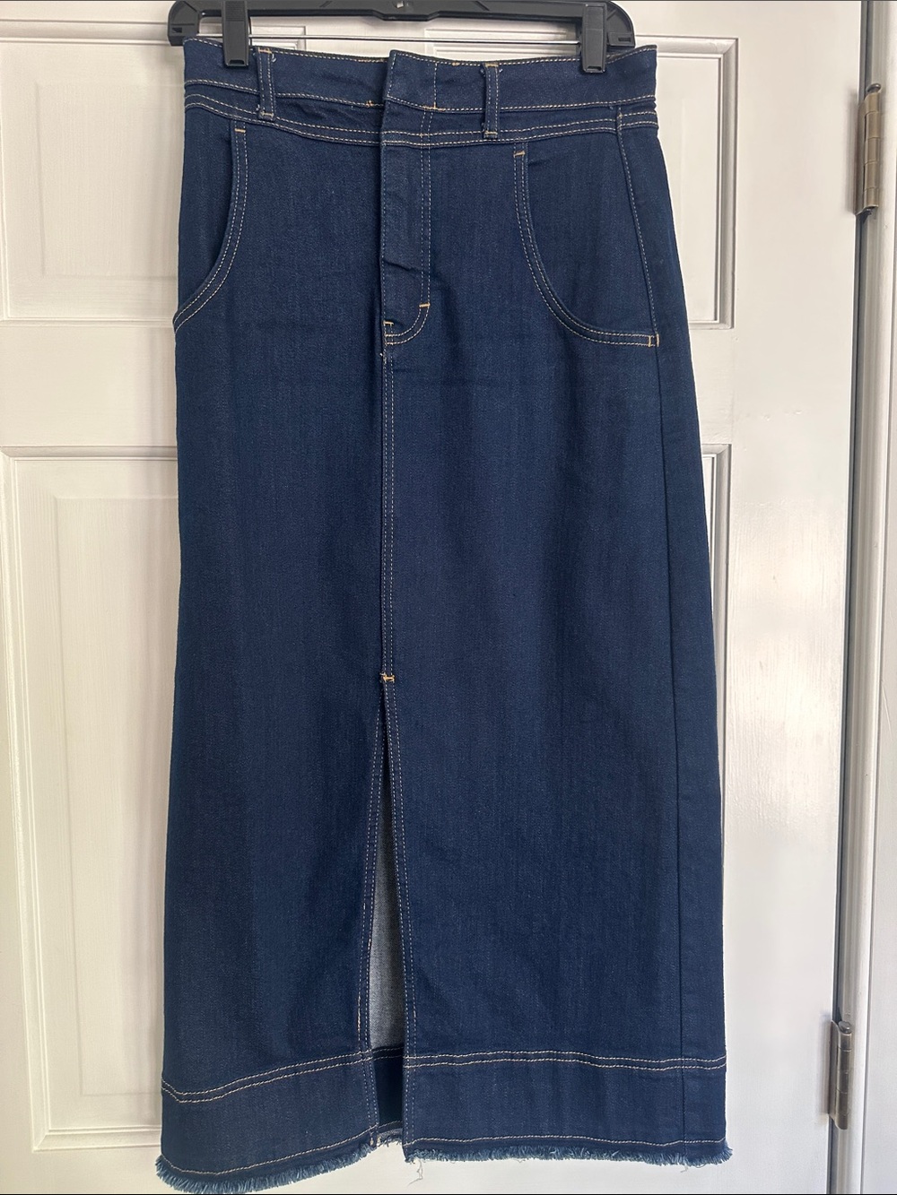 Pilcro Indigo Denim Maxi Skirt with Front Slit